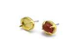 Brass Claw Earring, 6 Raw Brass 4 Claw Stud Earrings - Stone Setting - Pad Size 8x6mm N1295
