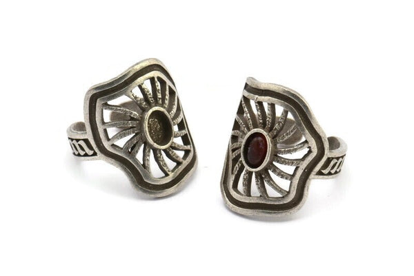 Gümüş Kraliyet Yüzüğü, Antik Gümüş Kaplama Pirinç Kraliyet Yüzükleri, 1 Taş Ayarlı - Ped Boyutu 4x6mm N1896 H1528
