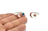Silver Ring Settings, 2 925 Sterling Silver Plated Brass Moon And Planet Ring With 1 Stone Setting - Pad Size 6mm BS 1964