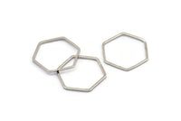 Silver Hexagon Charm, 50 Silver Tone Hexagon Shaped Ring Charms (18x0.80mm) BS 2375
