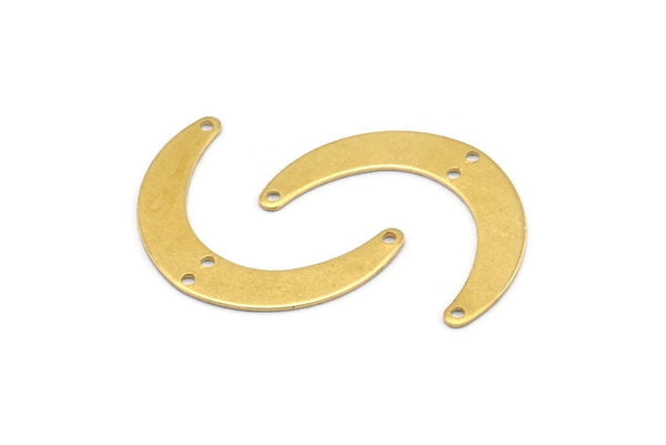Brass Moon Charm, 24 Raw Brass Crescent Moon Charms With 4 Holes, Connectors (28x19x0.60mm) D914