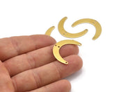 Brass Moon Charm, 24 Raw Brass Crescent Moon Charms With 4 Holes, Connectors (28x19x0.60mm) D914