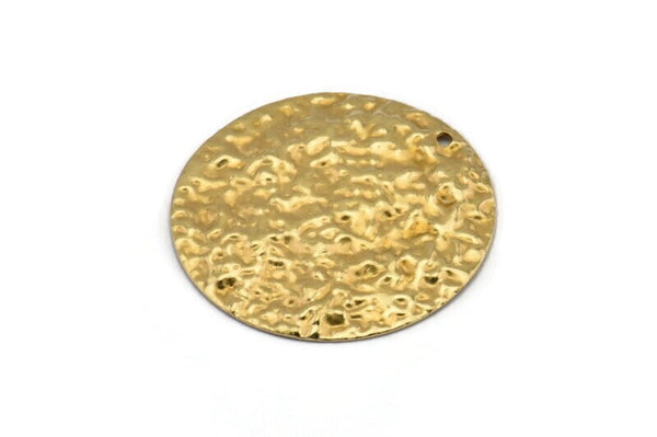 Brass Disc Charm, 10 Hammered Raw Brass Round Charms With 1 Hole, Earrings, Findings (30x0.70mm) D974