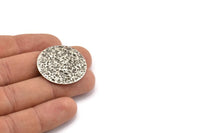 Silver Disc Charm, 6 Hammered Antique Silver Plated Brass Round Charms With 1 Hole, Earrings, Findings (30x0.70mm) D974 H1061