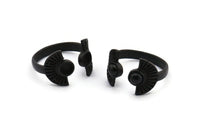 Black Ring Settings, 3 Oxidized Brass Black Half Moon Ring With 2 Stone Setting - Pad Size 4mm E635 S429