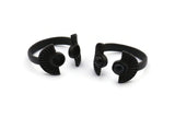 Black Ring Settings, 3 Oxidized Brass Black Half Moon Ring With 2 Stone Setting - Pad Size 4mm E635 S429