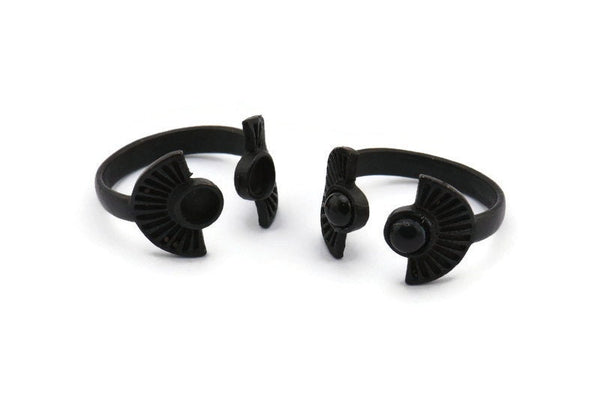 Black Ring Settings, 3 Oxidized Brass Black Half Moon Ring With 2 Stone Setting - Pad Size 4mm E635 S429