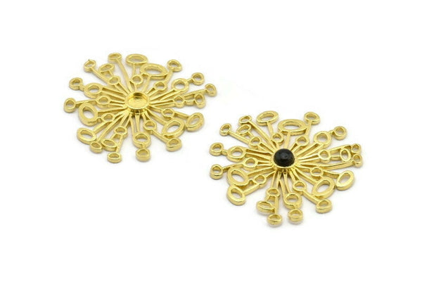 Brass Molecule Charm, 2 Raw Brass, Molecule Charms, Brass Pendants - Pad Size 4mm (33mm) N1395