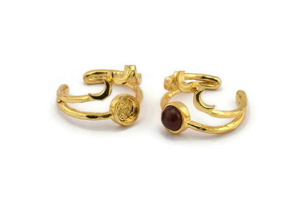 Gold Ring Setting, Gold Plated Brass Moon And Planet Ring With 1 Stone Settings - Pad Size 6mm N1275 Q0849