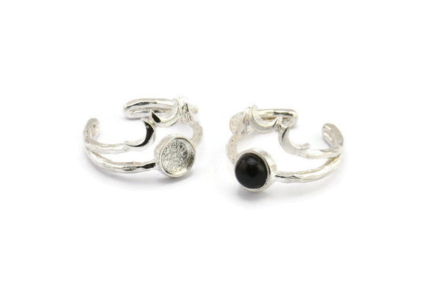 Silver Ring Setting, 925 Silver Moon And Planet Ring With 1 Stone Settings - Pad Size 6mm N1275