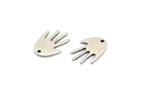 Silver Hand Charm, 12 Antique Silver Plated Brass Hand Charms With 1 Hole, Earrings, Findings (17x11x1mm) D946 H1032