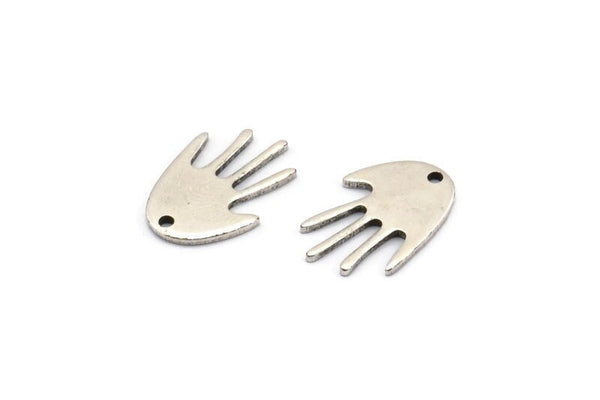 Silver Hand Charm, 12 Antique Silver Plated Brass Hand Charms With 1 Hole, Earrings, Findings (17x11x1mm) D946 H1032