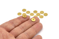 Middle Hole Connector, 100 Raw Brass Round Disc, Middle Hole Connector, Bead Caps, Findings (8mm) Brs 77 A0441