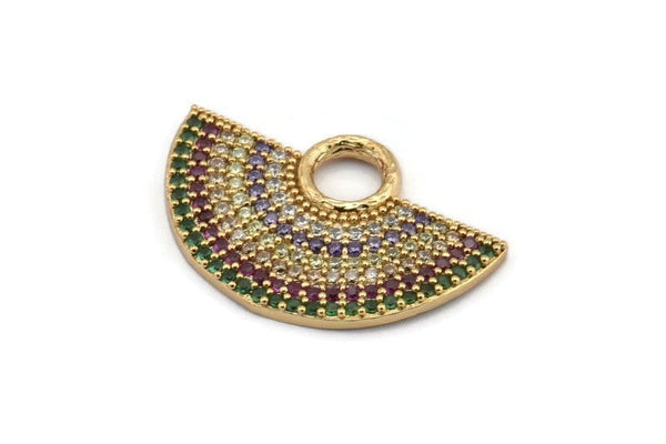 Semi Circle Pendant, 1 Gold Plated Zircon Pave Semi Circle Necklace Pendant With 1 Loop, Jewelry Findings (28x18x1.8mm) Q0381