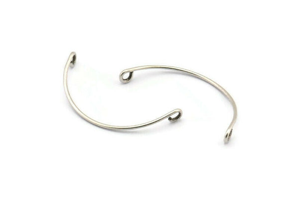 Semi Circle Wire Connector, 12 Antique Silver Plated Brass Semi Circle Wire Pendant With 2 Holes (35x1mm) BS 2141 H1054