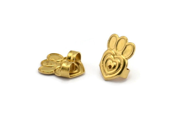 Pirinç Taç Tıpası, 50 Ham Pirinç Kalp Küpe Arka Tıpası, Küpe Saplama Arka Tıpaları (14x10mm) D1059