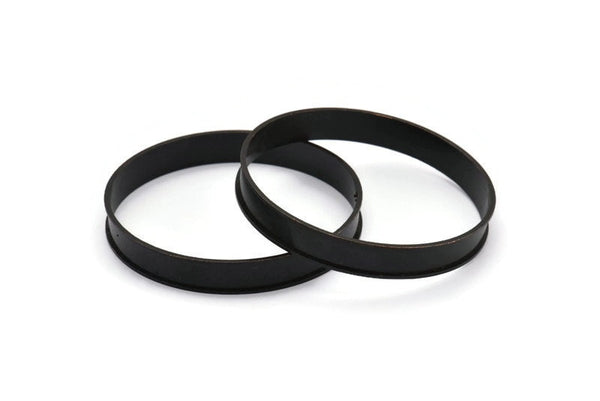 Black Channel Bracelet - 2 Oxidized Brass Black Channel Bangle Settings -Glue On- (10x66.5mm) V033 S145