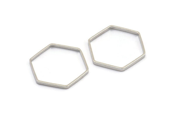 Silver Hexagon Charm, 12 Silver Tone Hexagon Ring Charms (25x0.8x2mm) Bs 1189 H0547