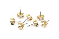 Ear Studs For Chaton, 50 Stainless Steel Earring Posts With Raw Brass 5mm Pad, Ear Studs For Chaton Rhinestone Bs-1253