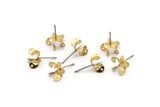 Ear Studs For Chaton, 50 Stainless Steel Earring Posts With Raw Brass 5mm Pad, Ear Studs For Chaton Rhinestone Bs-1253