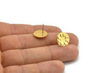 Gold Round Earring, 2 Gold Plated Brass Moon Phases Shaped Round Stud Earrings (14x1.5mm) N1851