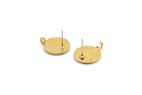 Gold Round Earring, 2 Gold Plated Brass Eye Shaped Round Stud Earrings With 1 Loop (17x14x1.5mm) N1850