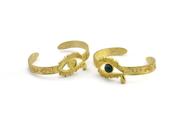 Brass Eye Cuff, Raw Brass Eye Shaped Bracelet Stone Setting With 1 Pad - Pad Size 8mm N1778