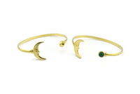 Brass Moon Cuff, Raw Brass Moon Cuff Stone Setting With 1 Pad -  Pad Size 6mm N1583