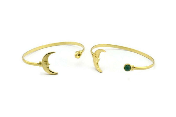 Brass Moon Cuff, Raw Brass Moon Cuff Stone Setting With 1 Pad -  Pad Size 6mm N1583