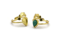 Brass Ring Settings, 3 Raw Brass Drop Ring With 1 Stone Setting - Pad Size 9x6mm V047  V077