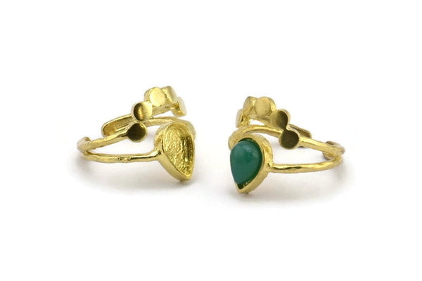 Brass Ring Settings, 3 Raw Brass Drop Ring With 1 Stone Setting - Pad Size 9x6mm V047  V077