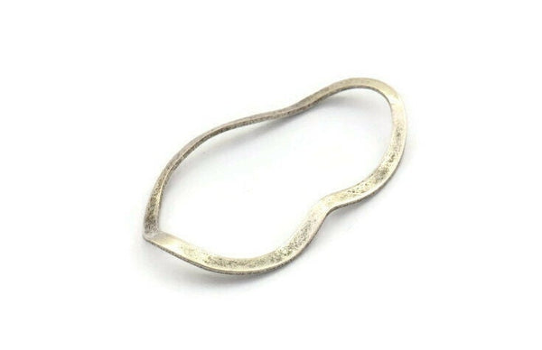 Silver Oval Connector, 8 Antique Silver Plated Brass Wavy Oval Connectors Without Hole, Findings (39x22x0.70mm) D932