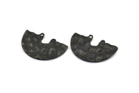 Semi Circle Charm, 4 Hammered Oxidized Black Brass Semi Circle Charm Pendants With 2 Holes (33x22x0.80mm) D0673 S1011