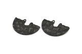 Semi Circle Charm, 4 Hammered Oxidized Black Brass Semi Circle Charm Pendants With 2 Holes (33x22x0.80mm) D0673 S1011