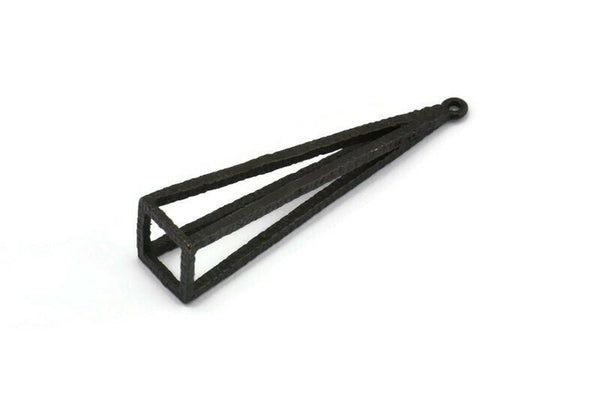 Black Triangle Prism, 2 Oxidized Brass Black Triangle Prism Pendants With 1 Loop (45x10mm) BS 1983 S704