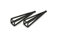 Black Triangle Prism, 2 Oxidized Brass Black Triangle Prism Pendants With 1 Loop (45x10mm) BS 1983 S704