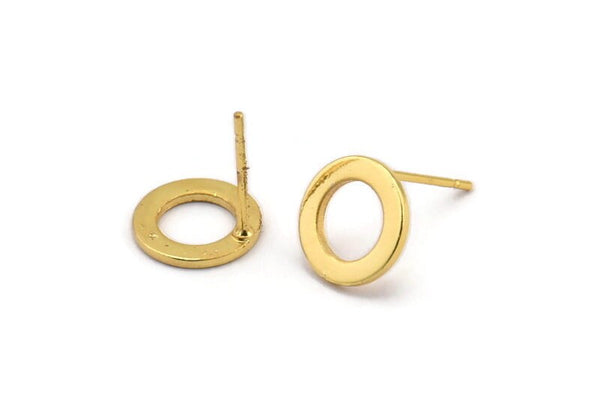 Gold Round Earring, 6 Gold Plated Brass Round Earring Posts, Pendants, Findings (10x1mm) E341 Q0516