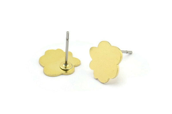 Earring Studs, 12 Raw Brass - Cloud Shaped Stud Earrings - Brass Earrings - Earrings (10x0.60mm) A2950