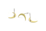 Brass Moon Earring, 12 Raw Brass Tiny Crescent Moon Shaped Stud Earrings (10x2x0.60mm) A2954