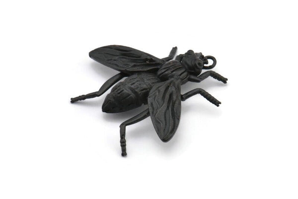 Huge Bug Pendant, 1 Oxidized Brass Black Bug Fly Insect Charm Pendant (43x41mm) N0214 S297