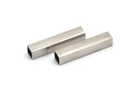 32mm Rectangle Tubes, 12 Square Silver Brass Tubes (32x6x6mm) Sq06nf Brc261