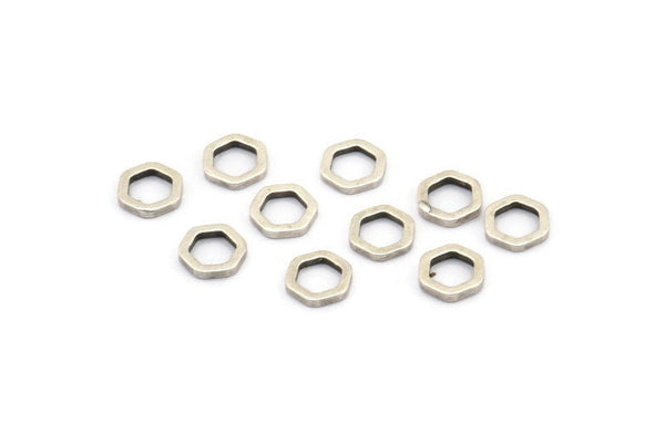 Silver Hexagon Ring, 100 Antique Silver Plated Brass Hexagonal Rings (6x1mm) D0012 H0658