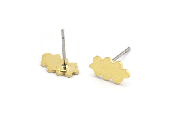 Earring Studs, 12 Raw Brass - Cloud Shaped Stud Earrings - Brass Earrings - Earrings (10x6x0.60mm) A4176 A3040