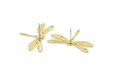 Brass Dragonfly Earring, 8 Raw Brass Dragonfly Shaped Stud Earrings (20x31x0.60mm) A3043