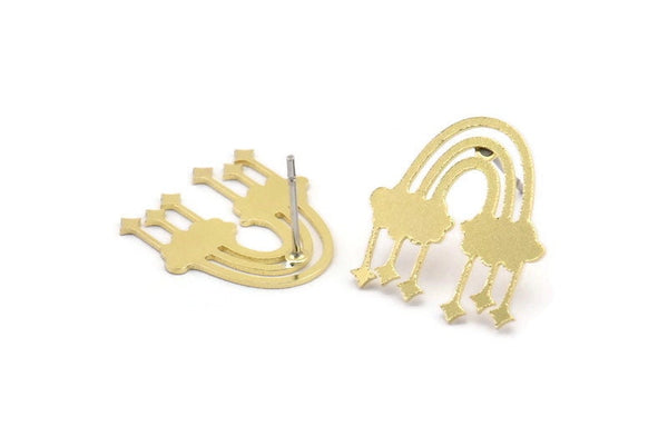 Brass Rainbow Earring, 8 Raw Brass Cloudy Rainbow Shaped Stud Earrings (18x17x0.60mm) A3038