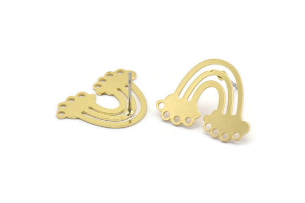 Brass Rainbow Earring, 8 Raw Brass Cloudy Rainbow Shaped Stud Earrings With 8 Holes (16x22x0.60mm) A3036