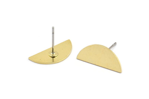 Brass Moon Earring, 10 Raw Brass Half Moon Shaped Stud Earrings, Semi Circle Earrings (7x16x0.60mm) A2982