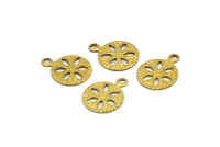 Round Flower Charm, 50 Raw Brass Round Charms, Findings (10mm) Brs 132 A0622
