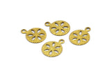 Round Flower Charm, 50 Raw Brass Round Charms, Findings (10mm) Brs 132 A0622