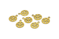 Round Flower Charm, 50 Raw Brass Round Charms, Findings (10mm) Brs 132 A0622